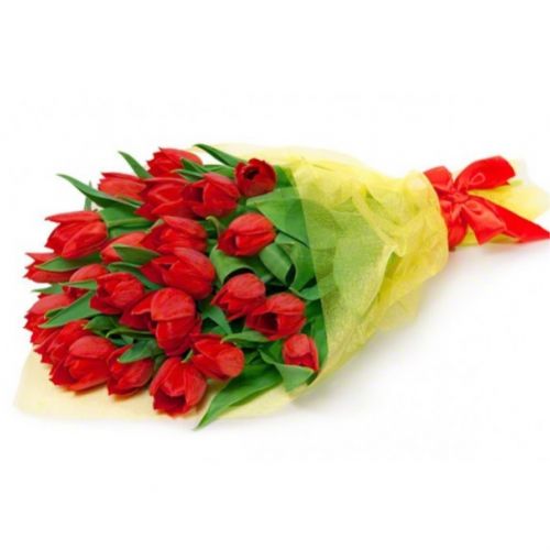 19 червоних тюльпанів. Купити 19 червоних тюльпанів у інтернет-магазині Флористик