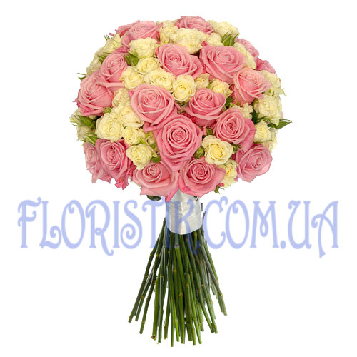 Букет рожевих і білих троянд ― Floristik — flower delivery all over Ukraine