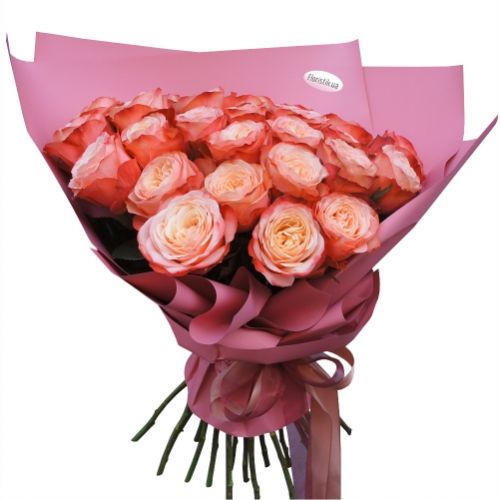 25 персиковых роз  ― Floristik — flower delivery all over Ukraine