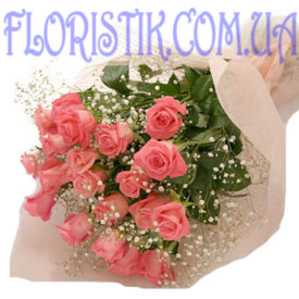 17 рожевих троянд з гіпсофілою. Купити 17 рожевих троянд з гіпсофілою у інтернет-магазині Флористик