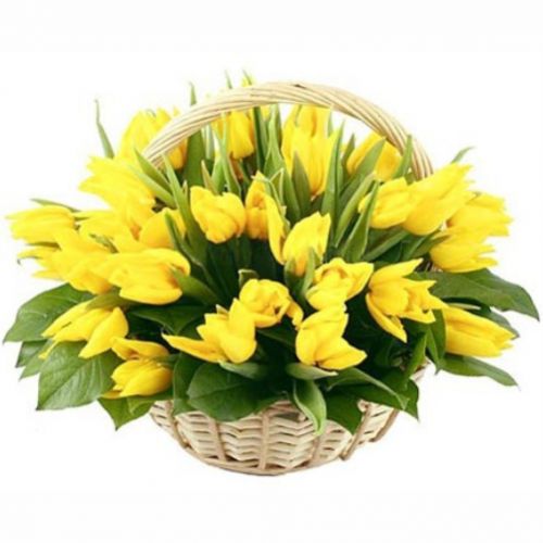 Корзина желтых тюльпанов. Купить Корзина желтых тюльпанов в интернет-магазине Флористик