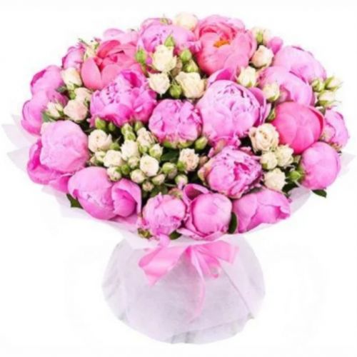 Букет микс роз и пионов ― Floristik — доставка цветов по всей Украине
