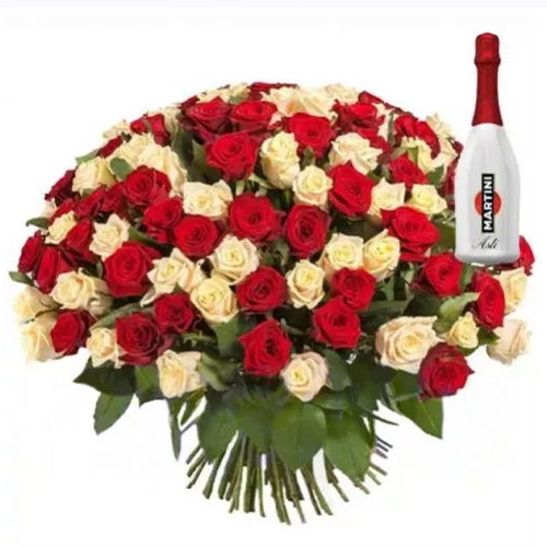 101 червоно-кремова троянда ― Floristik — доставка квітів по всій Україні