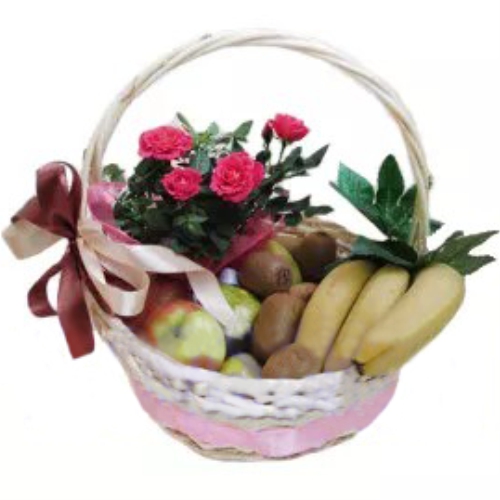 Корзина фрукты с кустовой розой. Купить Корзину фруктов с кустовой розой в интернет-магазине Флористик