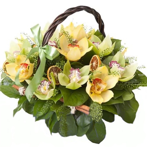 Кошик цитрусова орхідея ― Floristik — доставка квітів по всій Україні