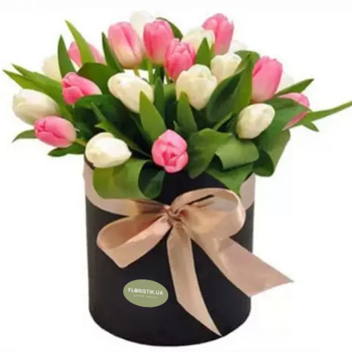 Коробка 25 тюльпанів ― Floristik — доставка квітів по всій Україні