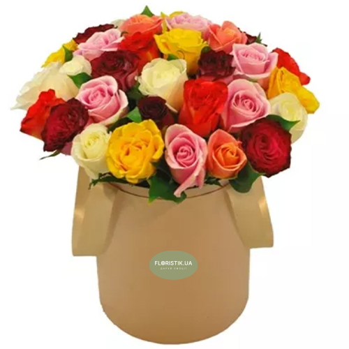 Коробка різнокольорових троянд ― Floristik — доставка квітів по всій Україні