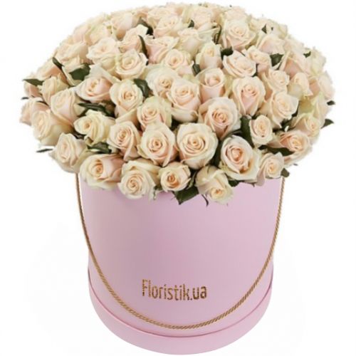 Коробка 101 кремовой розы ― Floristik — доставка цветов по всей Украине