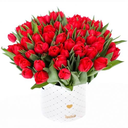 Коробка червоних тюльпанів ― Floristik — flower delivery all over Ukraine