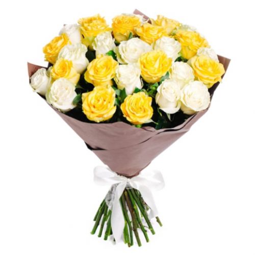 Букет жовтих і білих троянд ― Floristik — доставка квітів по всій Україні