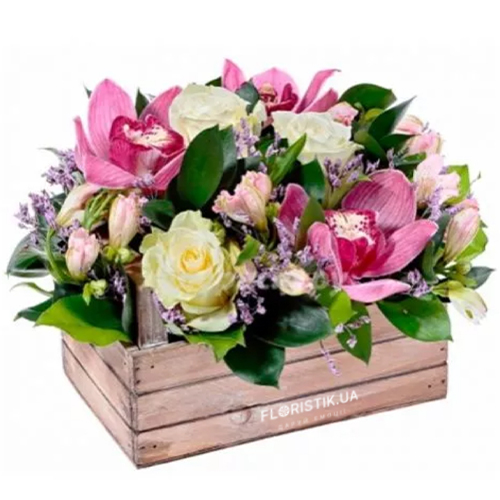 Ящик орхідей та троянд ― Floristik — доставка квітів по всій Україні