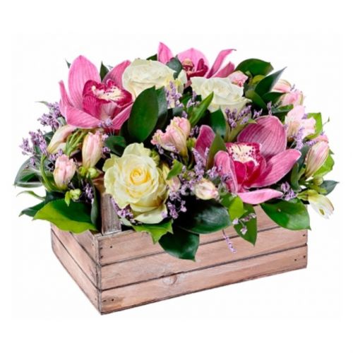 Ящик орхідей та троянд ― Floristik — flower delivery all over Ukraine