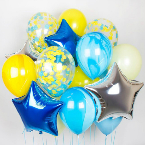 Набір блакитних і жовтих кульок ― Floristik — доставка квітів по всій Україні