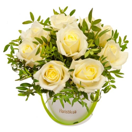 Коробка 9 білих троянд ― Floristik — доставка квітів по всій Україні